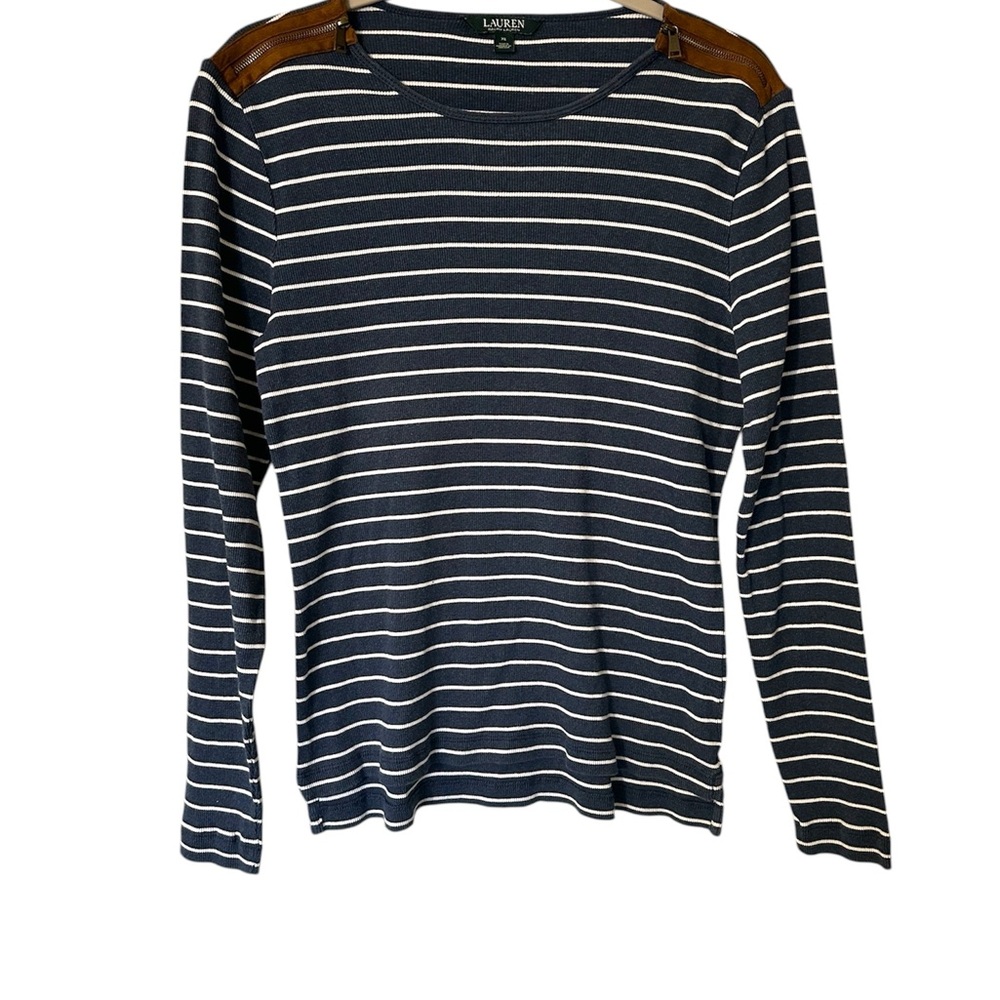 Striped Navy White Shoulder‎ Zipper Women Ralph Lauren XL Equestrian Preppy - Picture 3 of 4
